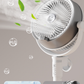 USB‑aufladbarer Bodenventilator mit Luftbefeuchter und Sprühfunktion, verstellbare Höhe, Fernbedienung, 150°-Rotation, 350°-Drehung, 4 Geschwindigkeiten, 4000 mAh Akku, Bürstenloser Motor