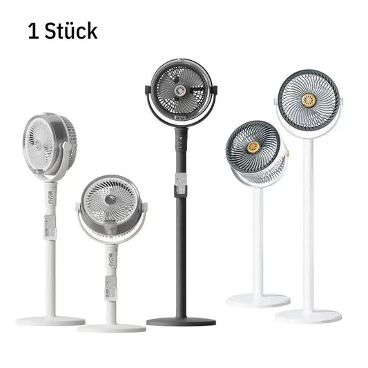 USB‑aufladbarer Bodenventilator mit Luftbefeuchter und Sprühfunktion, verstellbare Höhe, Fernbedienung, 150°-Rotation, 350°-Drehung, 4 Geschwindigkeiten, 4000 mAh Akku, Bürstenloser Motor