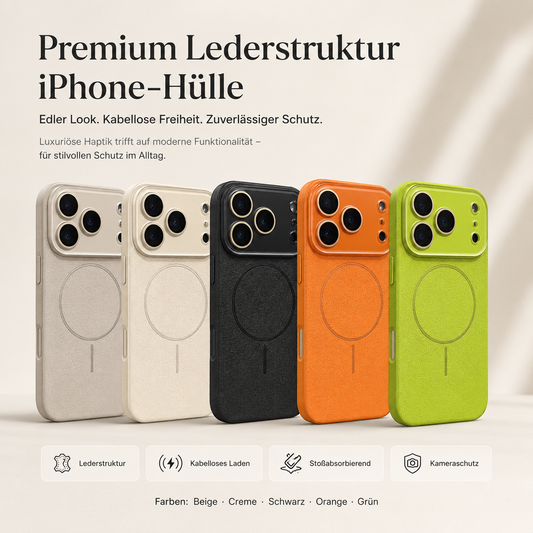 ☀️ Sommer Sale: 50% Rabatt | Premium iPhone-Hülle mit Lederstruktur & Glas-Kameraschutz