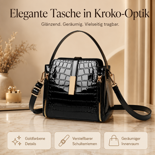 Premium Damenhandtasche in Kroko-Optik mit verstellbarem Schulterriemen